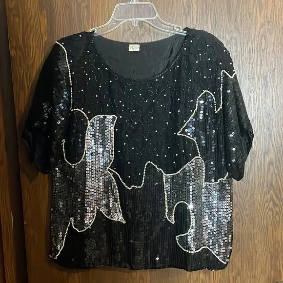 Black vintage Sequince Top‎